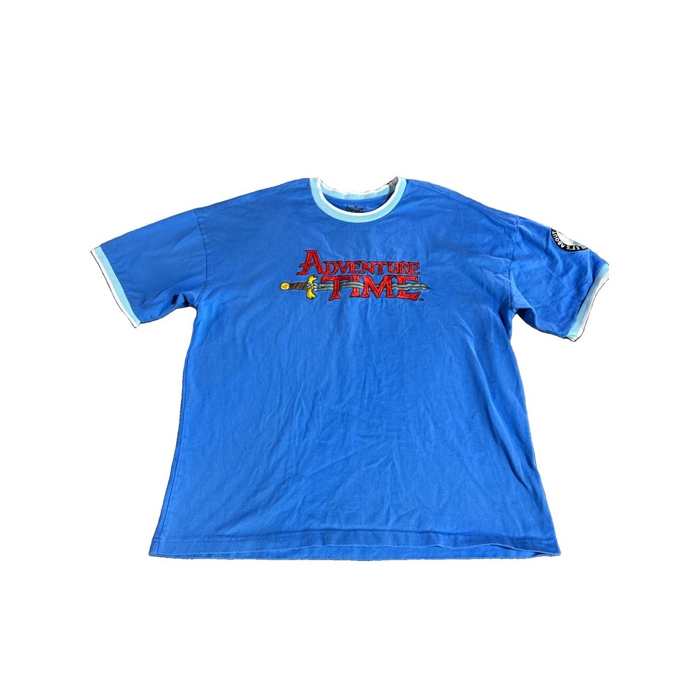 Adventure Time Ringer Tee Shirt Adult Large Blue Box Lunch Embroidered Heavy